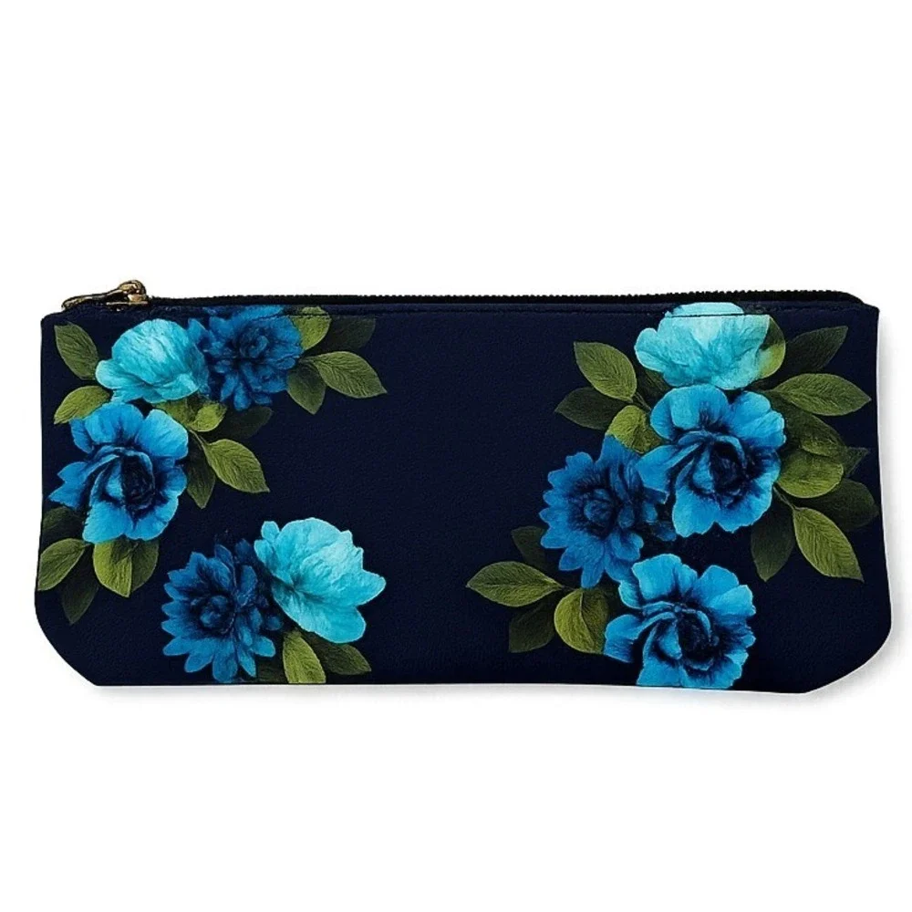 J. Jill Navy Blue Floral Cosmetic Pouch Makeup Bag Travel Case NWT